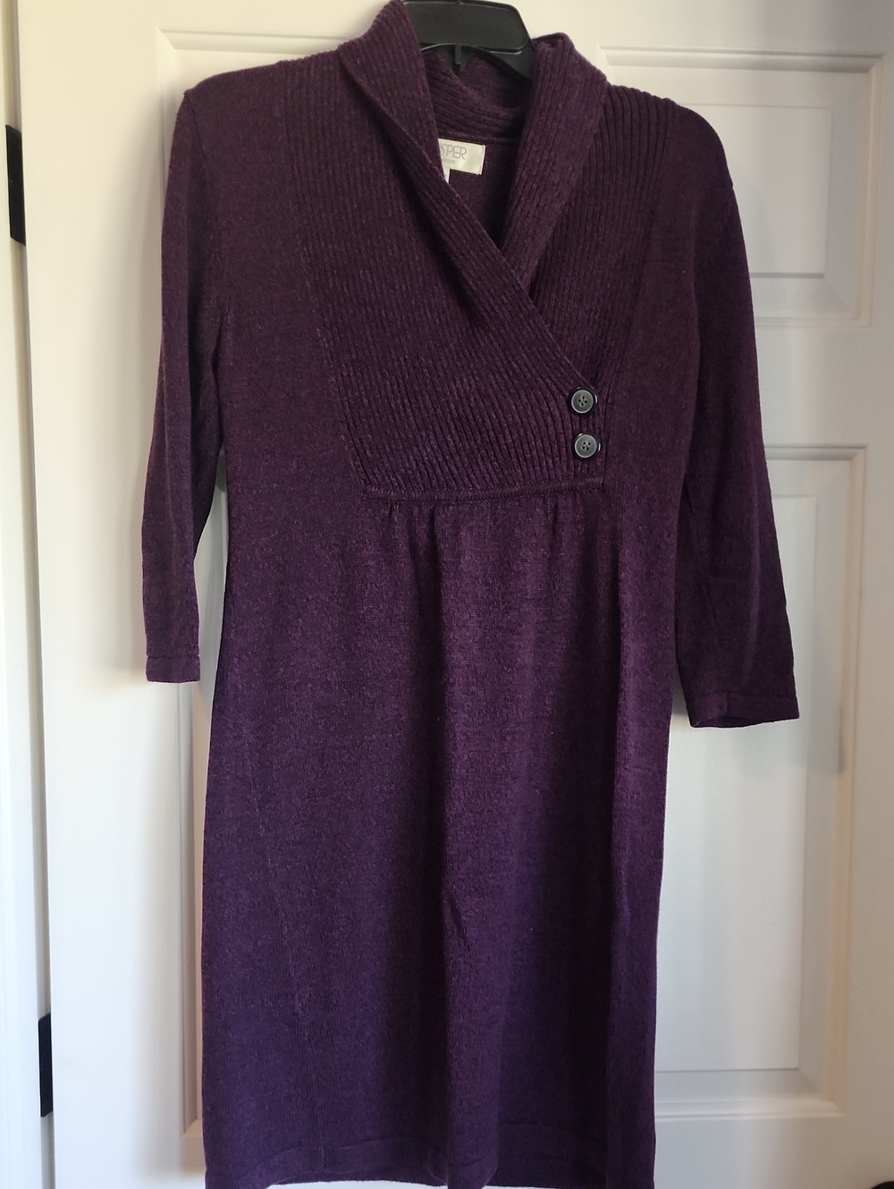 Kasper Women's Long Sleeve Shawl Collar Dress in Deep Purple